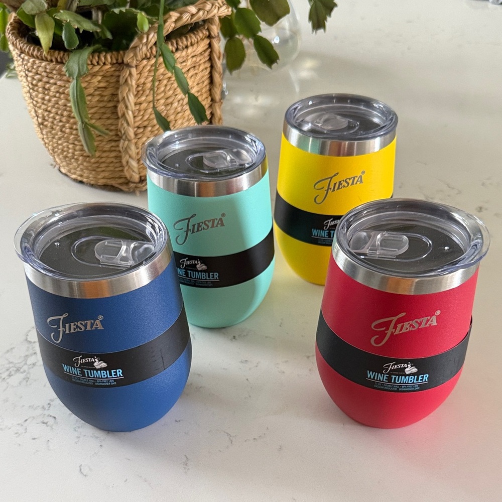 Fiesta Insulated Wine Tumblers – Red, Blue, Yellow, Mint